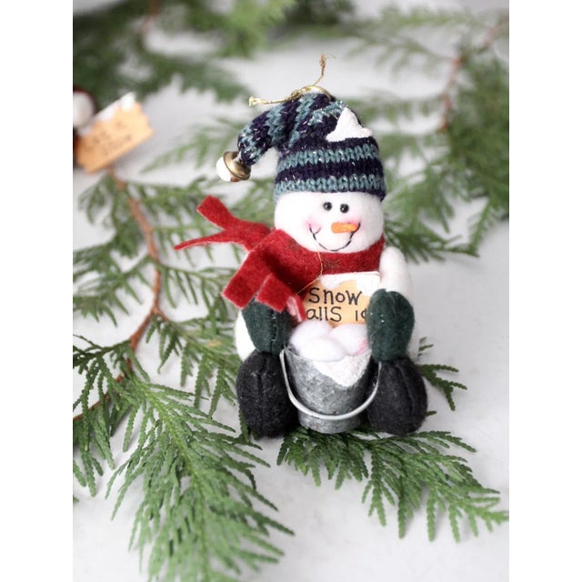 Vintage Felt Snowman Christmas Ornaments Set of 6 With Box For Sale - Image 10 of 11