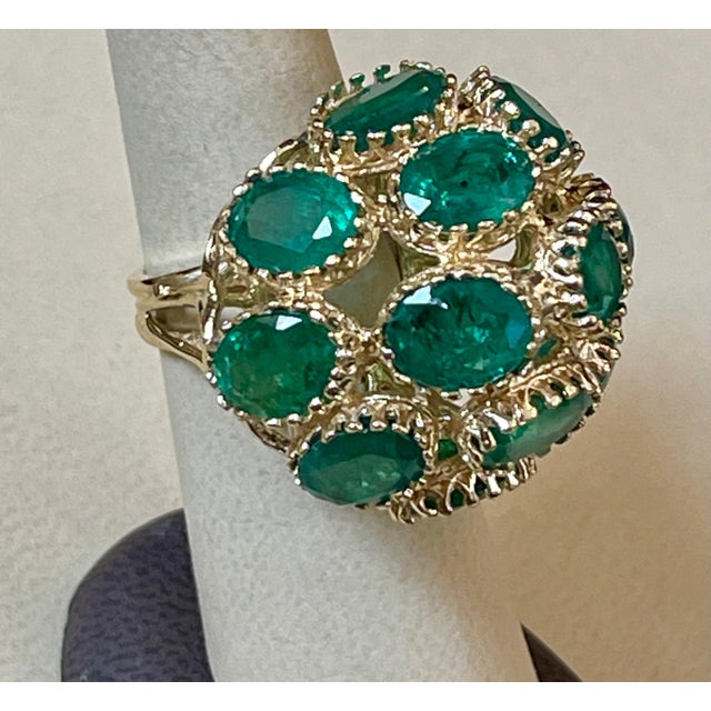 Amazing Cocktail ring, eye catching Approximately 22 Ct Natural Zambian Emerald 12 Stone , Each stone 9X7 14 Karat Yellow...