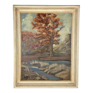 Early 20th Century Walter Clark Autumn Pastoral Scene Framed Impressionist Oil Painting For Sale