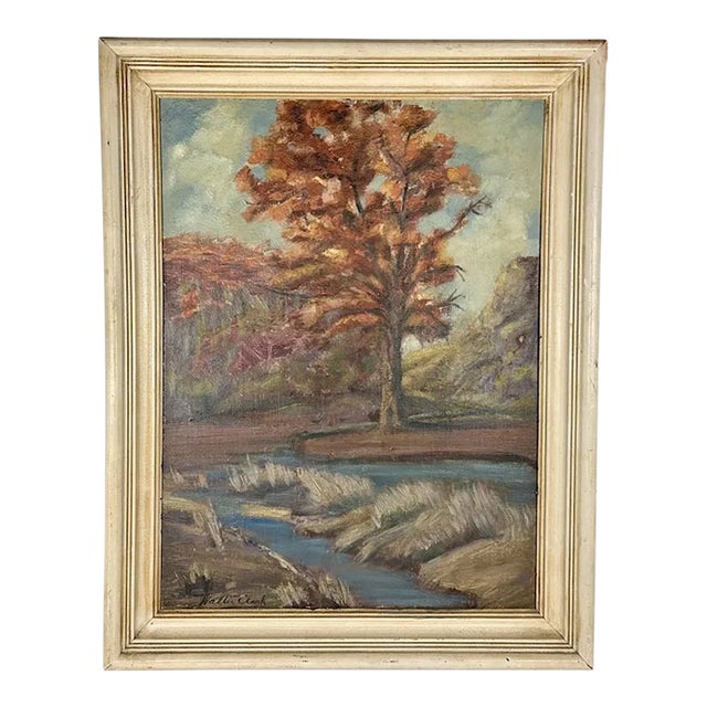 Early 20th Century Walter Clark Autumn Pastoral Scene Framed Impressionist Oil Painting For Sale