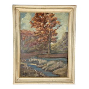 Early 20th Century Walter Clark Autumn Pastoral Scene Framed Impressionist Oil Painting