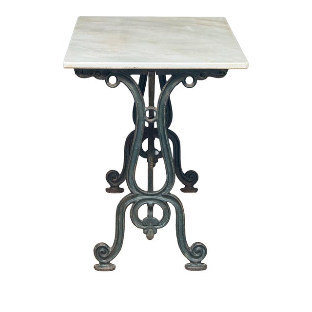 French Rectangular Bistro Table With Marble Top and Cast Iron Base For Sale In Austin - Image 6 of 13