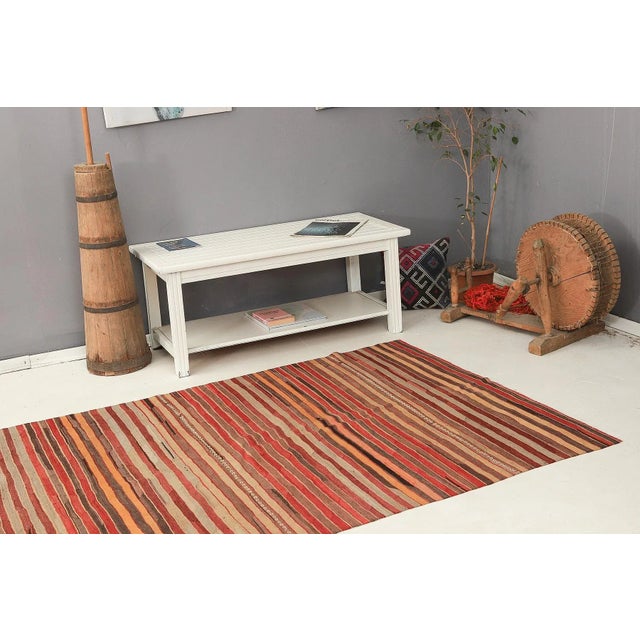 Mid 20th Century Striped Vintage Turkish Kilim Rug For Sale In Los Angeles - Image 6 of 7