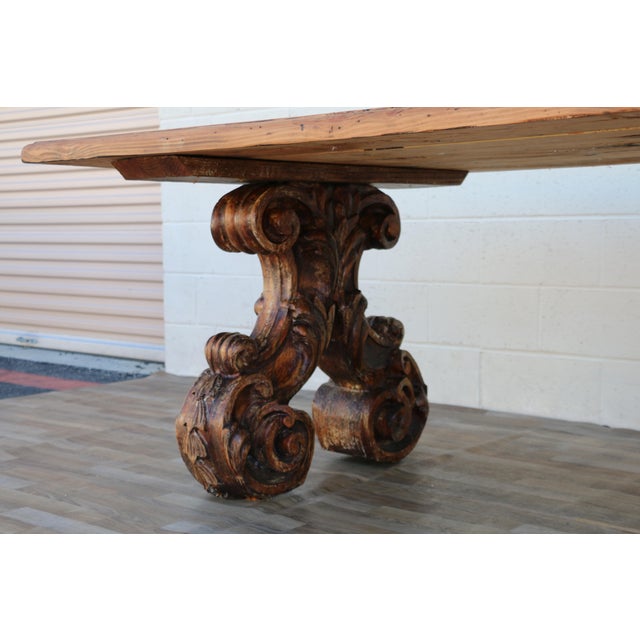 Vintage 1980s Custom French Style Solid Cedar Dining Table With Ornately Carved Pedestal Bases For Sale - Image 10 of 18