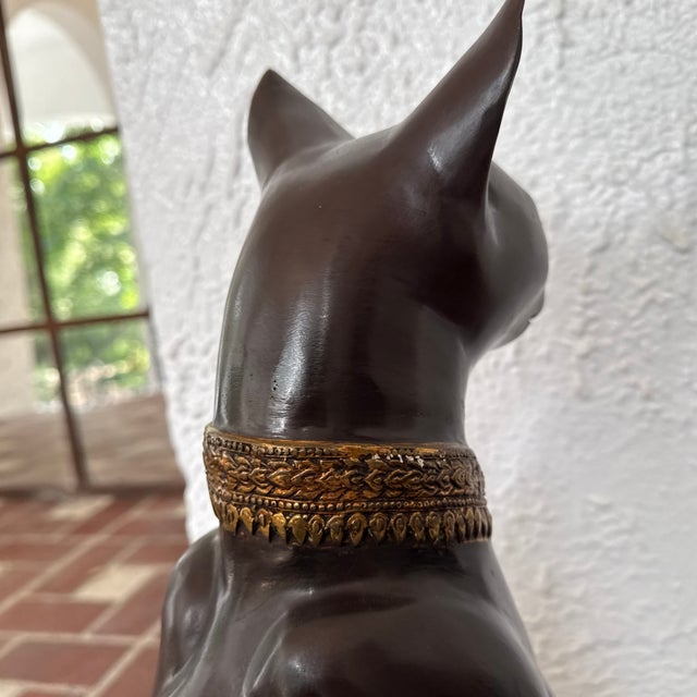 Bronze 1970s Pair of Bronze Egyptian Bastet Cat Sculptures by A.Tiot For Sale - Image 8 of 10