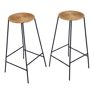 1960s Vintage Arthur Umanoff Woven Rattan Wicker Bar Stools - a Pair For Sale