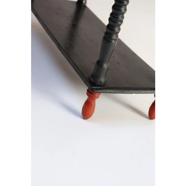 Black Vintage Diminutive Black Lacquered Table or Wall Shelf With Carved Red Finials For Sale - Image 8 of 18