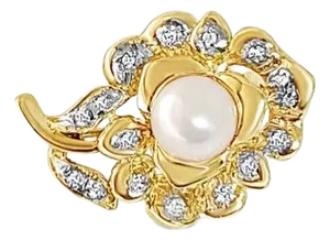 Pearl & Diamond Pave Brooch 14k Yellow Gold