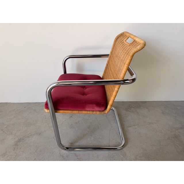 1970s Mid Century Modern Harvey Probber Style Chrome & Cane Cantilever Arm Chairs For Sale - Image 5 of 17