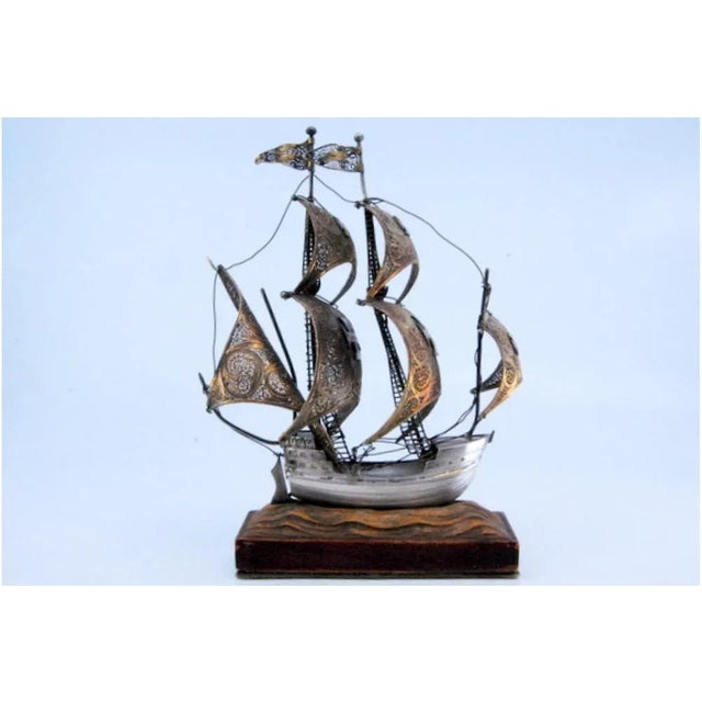 Silver Filigree Galleon with Five Sails For Sale - Image 4 of 11
