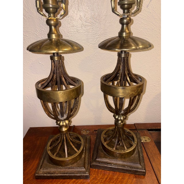 Visual Comfort & Co. Hollywood Regency Open-Cage Brass Table Lamps - A Pair For Sale - Image 11 of 12