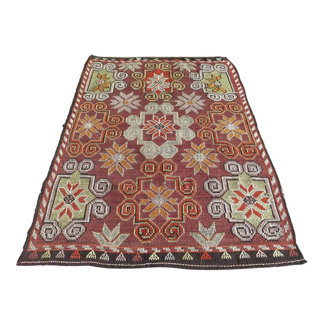 Mid 20th Century Mid 20th Century 60s Vintage Goathair Handmade Turkish Kilim Boho Area Rug For Sale