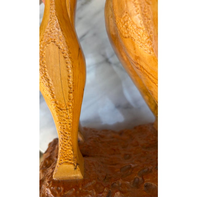 Wood Vintage Mid Century Modern Abstract Hand Carved Wood Sculpture Two Figures Embracing 24” For Sale - Image 7 of 12