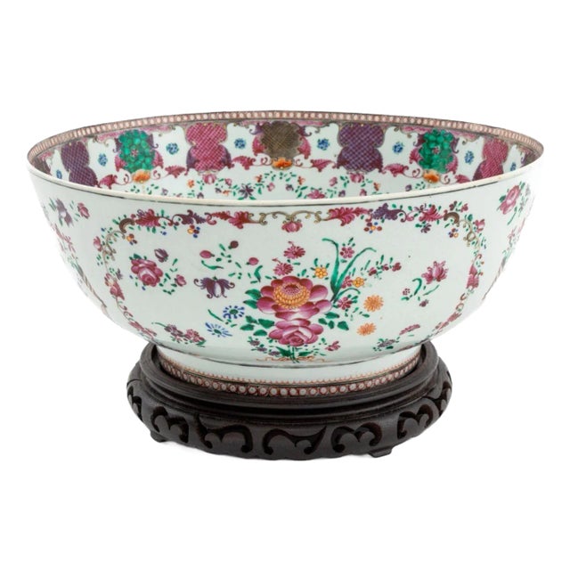 Chinese Export Famille Rose Porcelain Punch Bowl For Sale