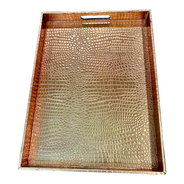 Gold Alligator Print Serving Tray For Sale