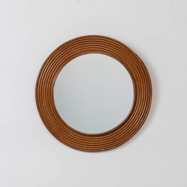 1960s French Circular Rattan Mirror For Sale