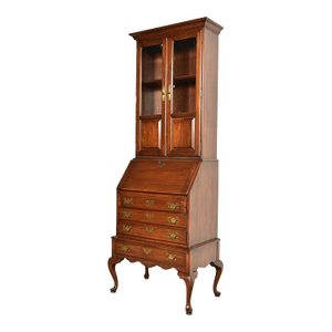 Ethan Allen Georgian Cherry Wood Bureau With Drop Front Secretary Desk and Bookcase Hutch, Circa 1970s