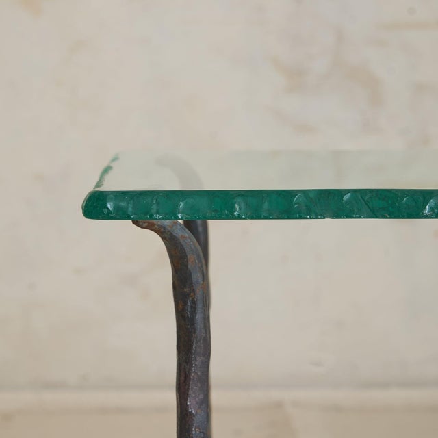 Black French Two-Tier Iron + Chiseled Glass Side Table, 1960s For Sale - Image 8 of 11