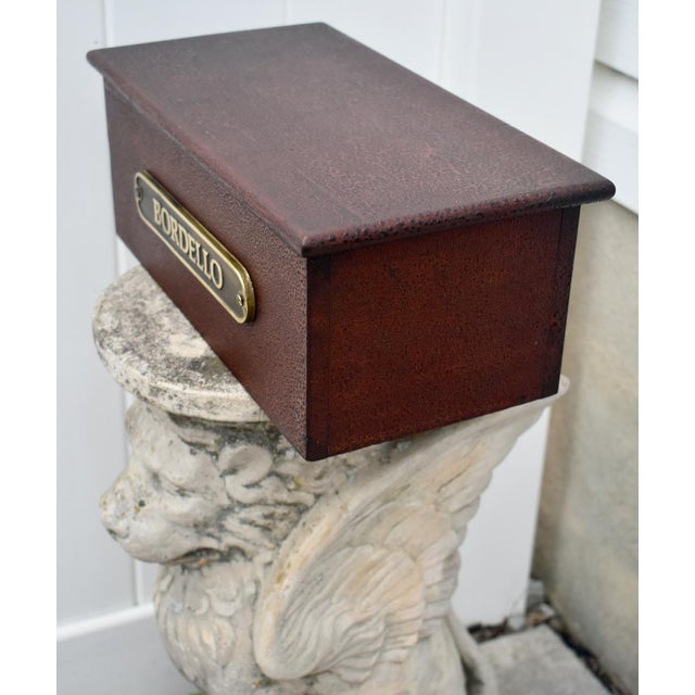 Wood Antique Mahogany Box W/Textured Alligator Finish and Brass Plaque For Sale - Image 7 of 12