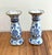 Classic blue and white Chinouseri candlestick par wide wide 24K gold rim 9.5” H x 4” D Set/2 Excellent condition B20