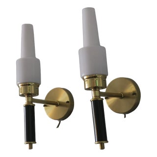 Vintage Swedish Wall Lights in Brass and Glass by C. E. Fors for Ewa Värnamo, Set of 2 For Sale