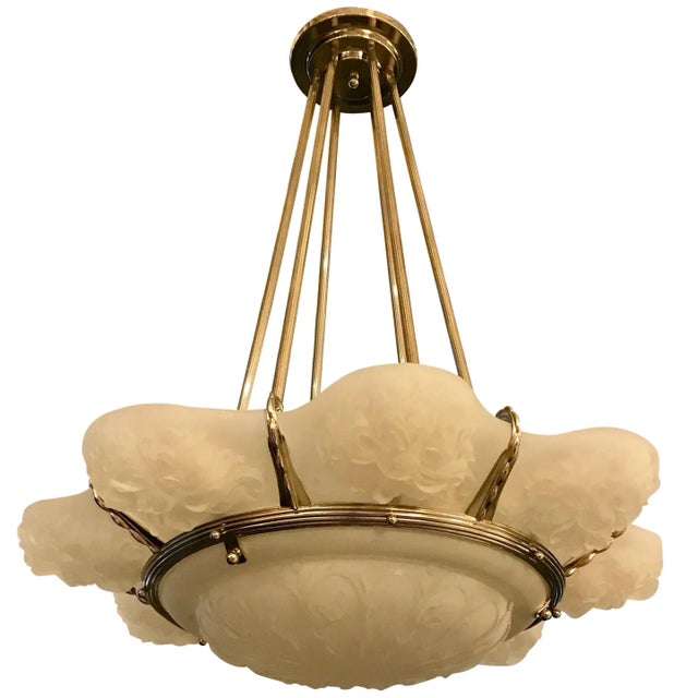 French Art Deco Floral Chandelier Signed Sabino For Sale - Image 13 of 13
