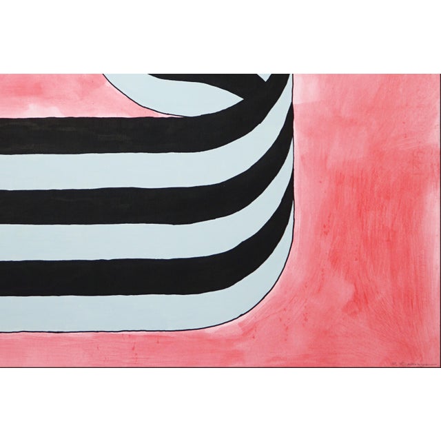 2020s 2026, Color Field Painting of Gray and Black Ribbon on Pink Background, Acrylic Paint on Watercolor Paper For Sale - Image 5 of 8