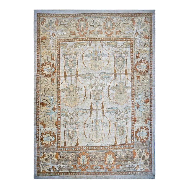 Turkish Donegal Wool & Hemp 13x18 Ivory, Tan & Rust Handmade Area Rug #1140073 For Sale