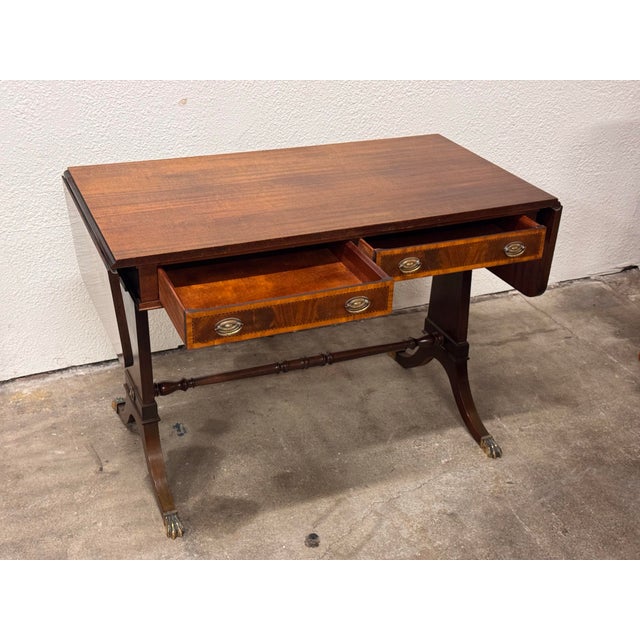 Traditional Regency Style Mahogany Drop-Leaf Desk, Vintage For Sale - Image 3 of 12