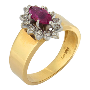 Vintage Ruby Diamond 14k Gold Cluster Ring, Size 6