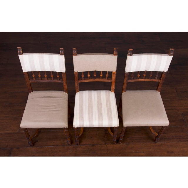 Late 19th Century Antique French Renaissance Henry II Style Walnut Dining Chairs W/ Linen Fabric - Set of 6 For Sale - Image 5 of 13
