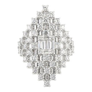 Art Deco Marquise Cubic Zircon Cluster Ring in 925 Sterling Silver- Size 8 For Sale