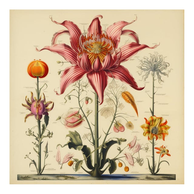 18" X 18" 'Flowers' Botanical Print, 'Hortus Floridus' Style, Unframed For Sale