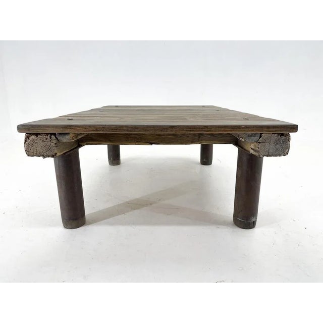 1950s Vintage Industrial Wood & Iron Coffee Table.