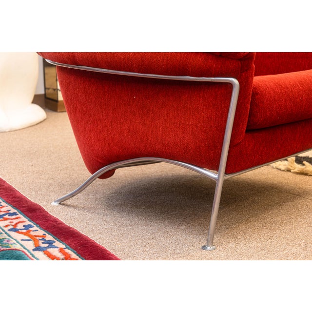 Vintage Milo Baughman Thayer Coggin Boldido Red Fabric Lounge Chair and Ottoman For Sale - Image 10 of 12