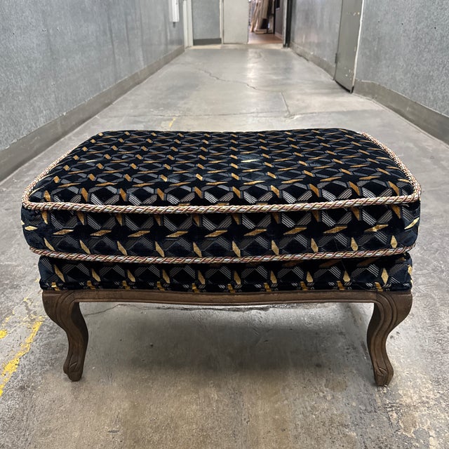 Textile Traditional Geometric Velvet Ottoman, Vintage For Sale - Image 7 of 12