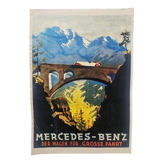 Art Deco Advertising Poster Mercedes Benz Automobile, 1930s For Sale