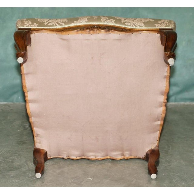 Antique French Walnut Armchair with Silk Damask Upholstery, 1880s For Sale - Image 15 of 17