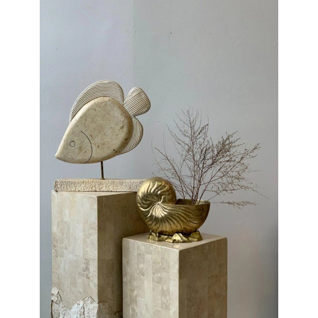 Vintage Large Scale Maitland-Smith Attributed Tessellated Stone and Coral Fish Sculpture For Sale - Image 11 of 12