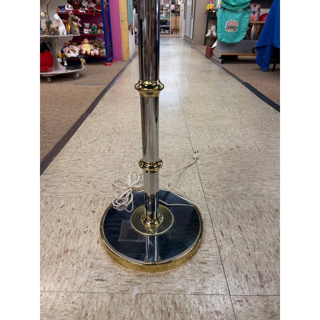 Vintage Mid Century Modern Chrome & Brass Floor Lamp Glass Table Hollywood Regency Faux Bamboo For Sale - Image 4 of 10