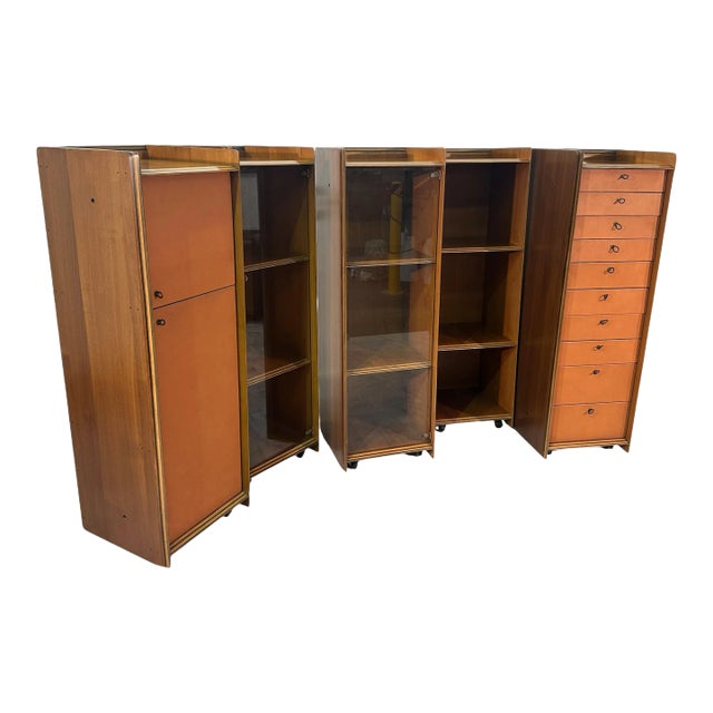 Five Leather and Walnut Artona Chests of Drawers by Afra & Tobia Scarpa for Maxalto For Sale