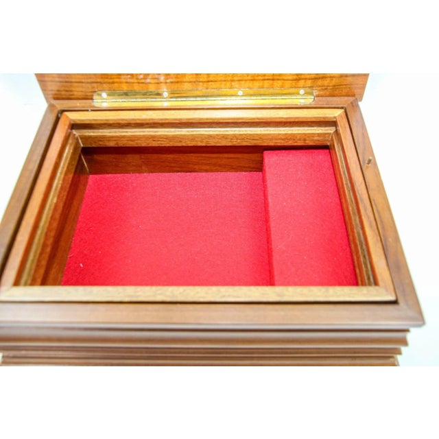 Jewelry Wooden Music Box Made in Italy With Flowers Inlaid Burl Wood Top For Sale In Palm Springs - Image 6 of 12