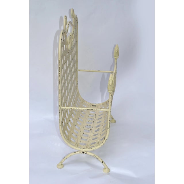 Arthur Umanoff 1970s Wrought Iron & Handwoven Iron Magazine Stand Champagne Shabby Chic Finish For Sale - Image 4 of 13