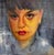 This oil on panel artwork presents a striking self-portrait, characterized by bold brushstrokes and a vibrant palette that...