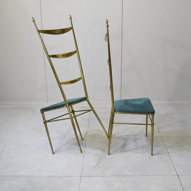 Forest Green Brass Chiavari Chairs by Gaetano Descalzi, 1950s, Set of 2 For Sale - Image 8 of 9