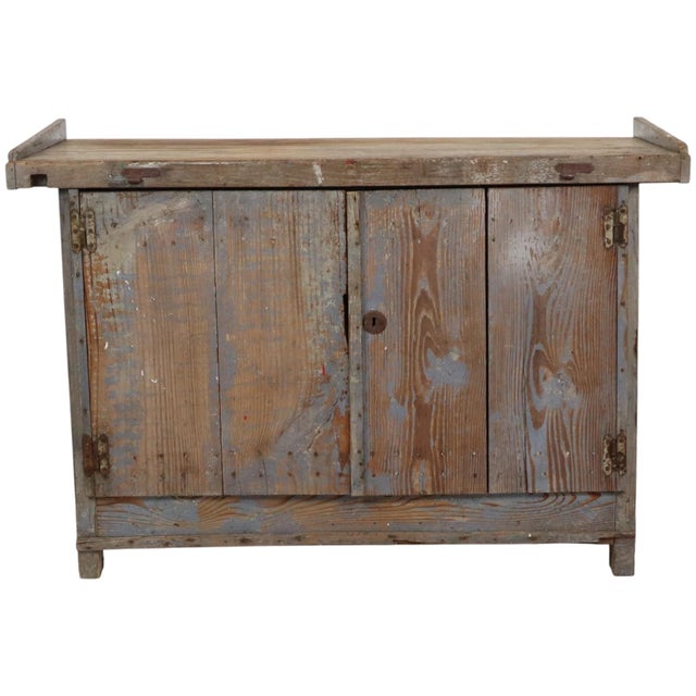 Beautiful old, characterful workbench, sideboard cabinet with 2 doors and a wide worktop, 1 hidden drawer inside. This old...