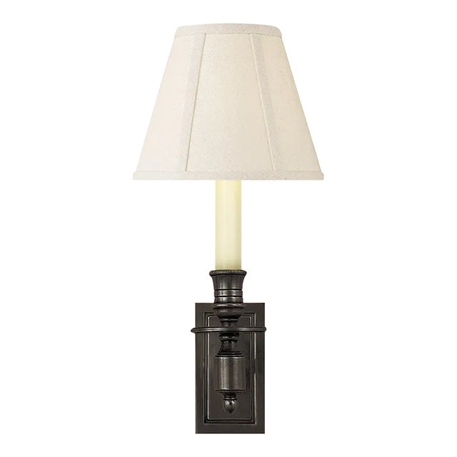 Visual Comfort Signature French Single Library Sconce in Bronze with Linen Shade For Sale