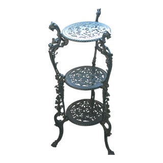 Verdigris 3-Tier Wrought Iron Claw Footed Plant or Pot Stand For Sale