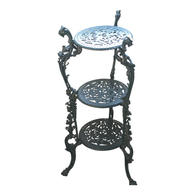 Verdigris 3-Tier Wrought Iron Claw Footed Plant or Pot Stand For Sale