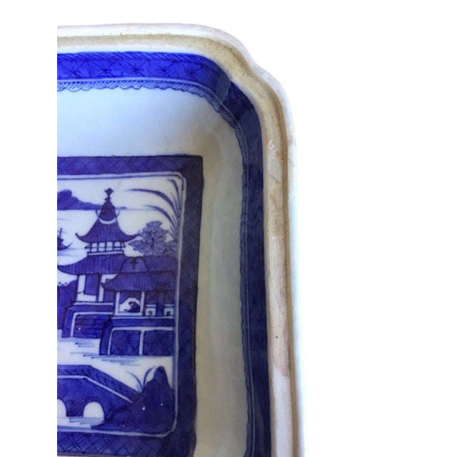 Ceramic Antique 19th Century Chinese Blue White Canton Export Porcelain Vegetable Dish For Sale - Image 7 of 13